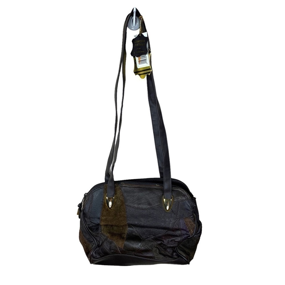 Vintage New With Tags Genuine Leather Brown Patchwork Style Purse Bag Handbag